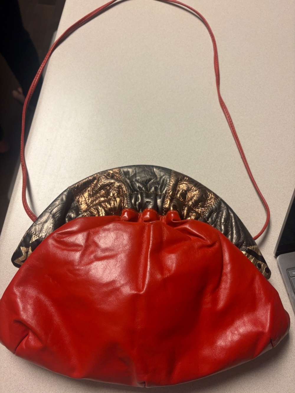 Vintage Red Leather Convertible Crossbody Clutch Purse - Picture 7 of 7